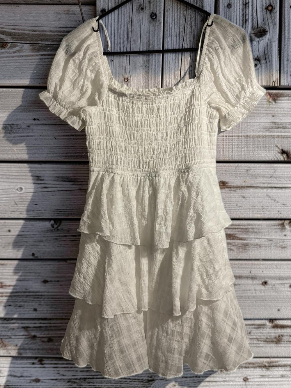 Thirty/Thirty White Tiered Puff Sleeve Dress Size S
